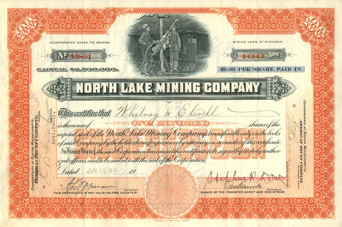 North Lake Mining Co. - Stock Certificate